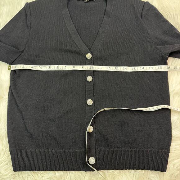 St. John Basics Santana Knit Black Cardigan Size S Jeweled Buttons Shoulder Pads - Picture 14 of 16